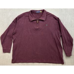 Polo Ralph Lauren Sweater Mens 3XB Purple Burgundy 1/4 Zip Pullover Sweatshirt